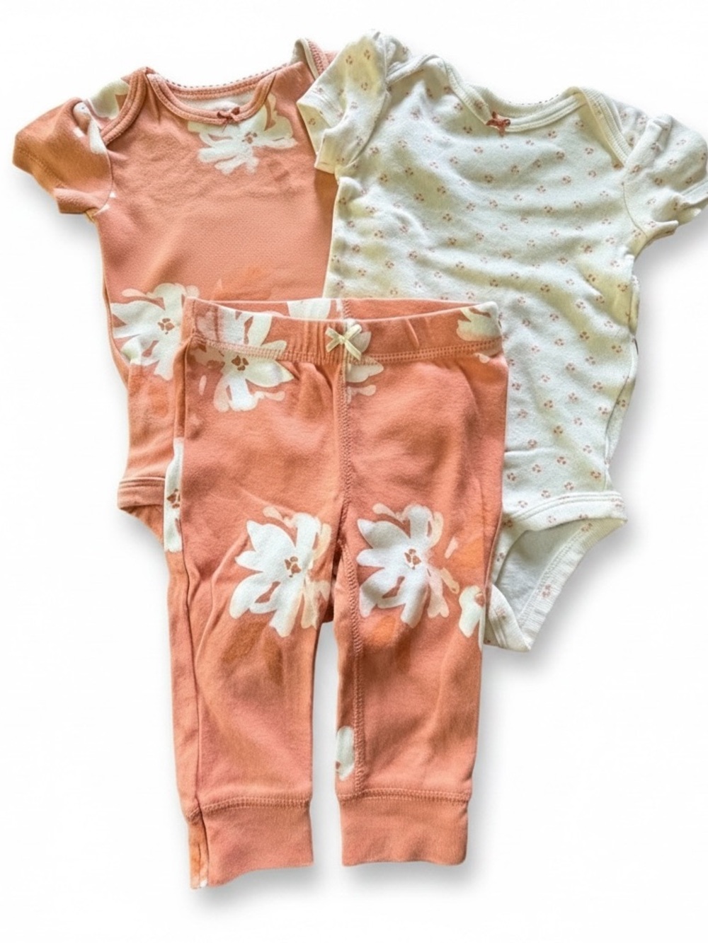Peach Floral Baby Two-Piece Set with Cream Bodysuit